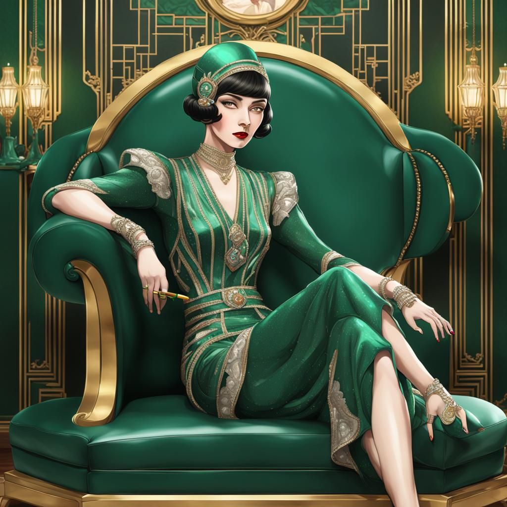 1920s Woman in Art Deco Costume in Opulent Parlor