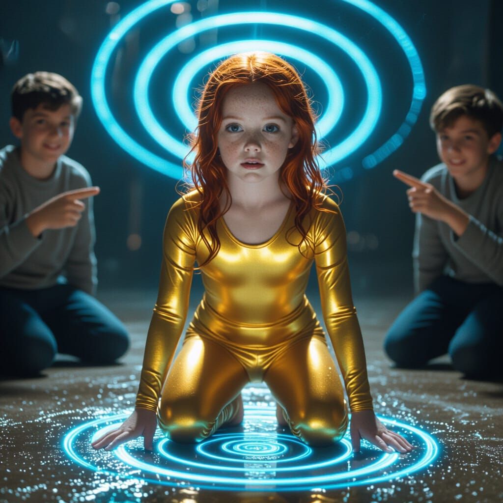 Redhead Girl Transfixed by Spirals, Cinematic Film Aesthetic