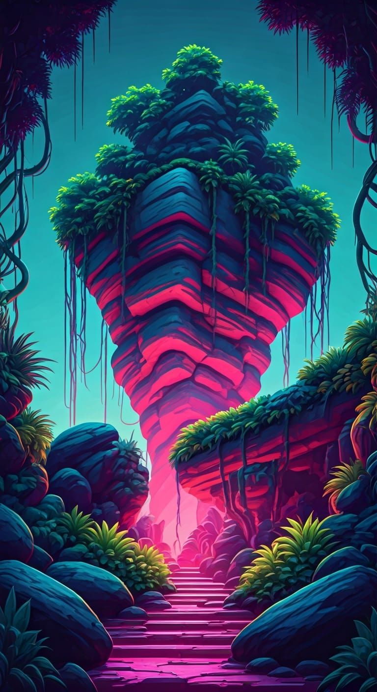 Ecopunk Rock Formation in Futuristic Neon Style