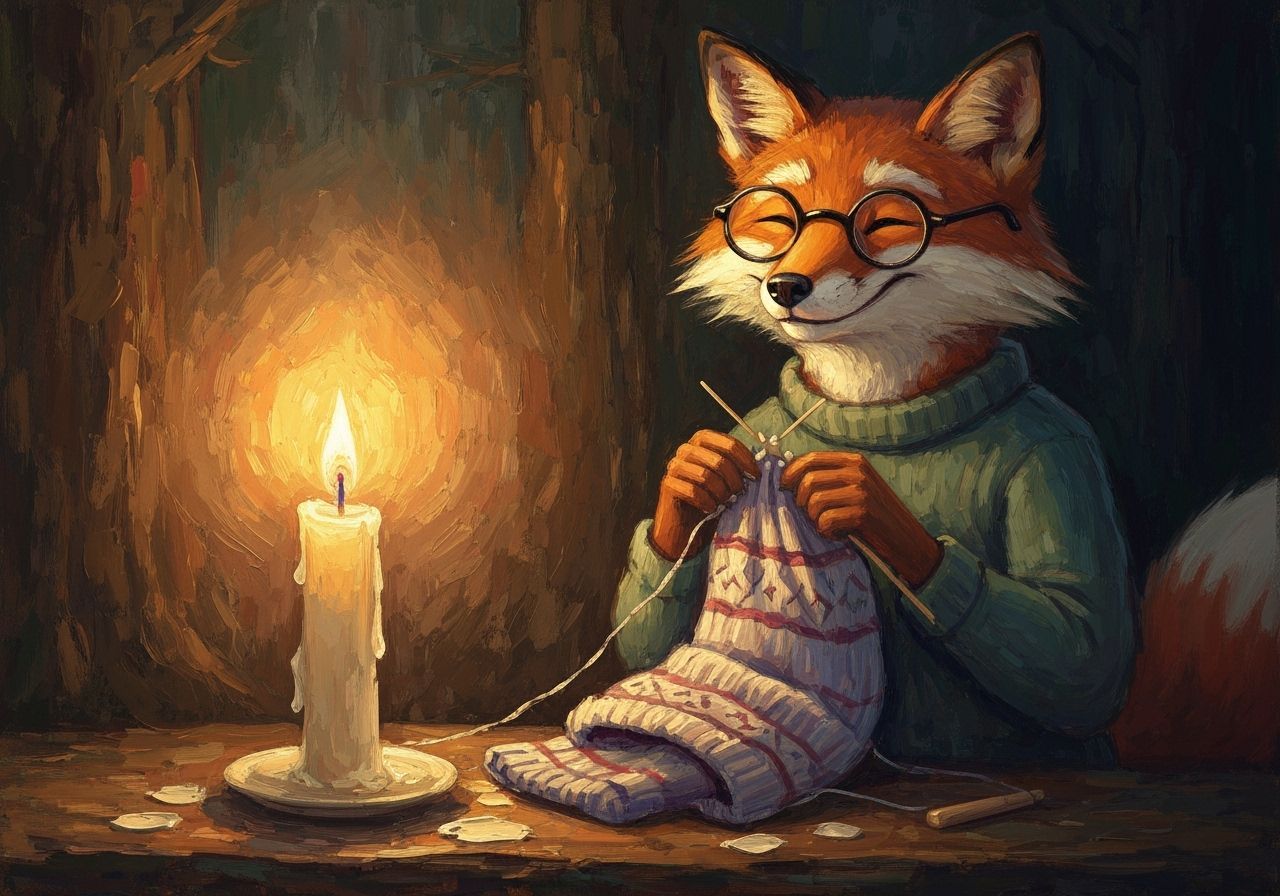Smiling Fox Knits Cozy Clothes by Candlelight