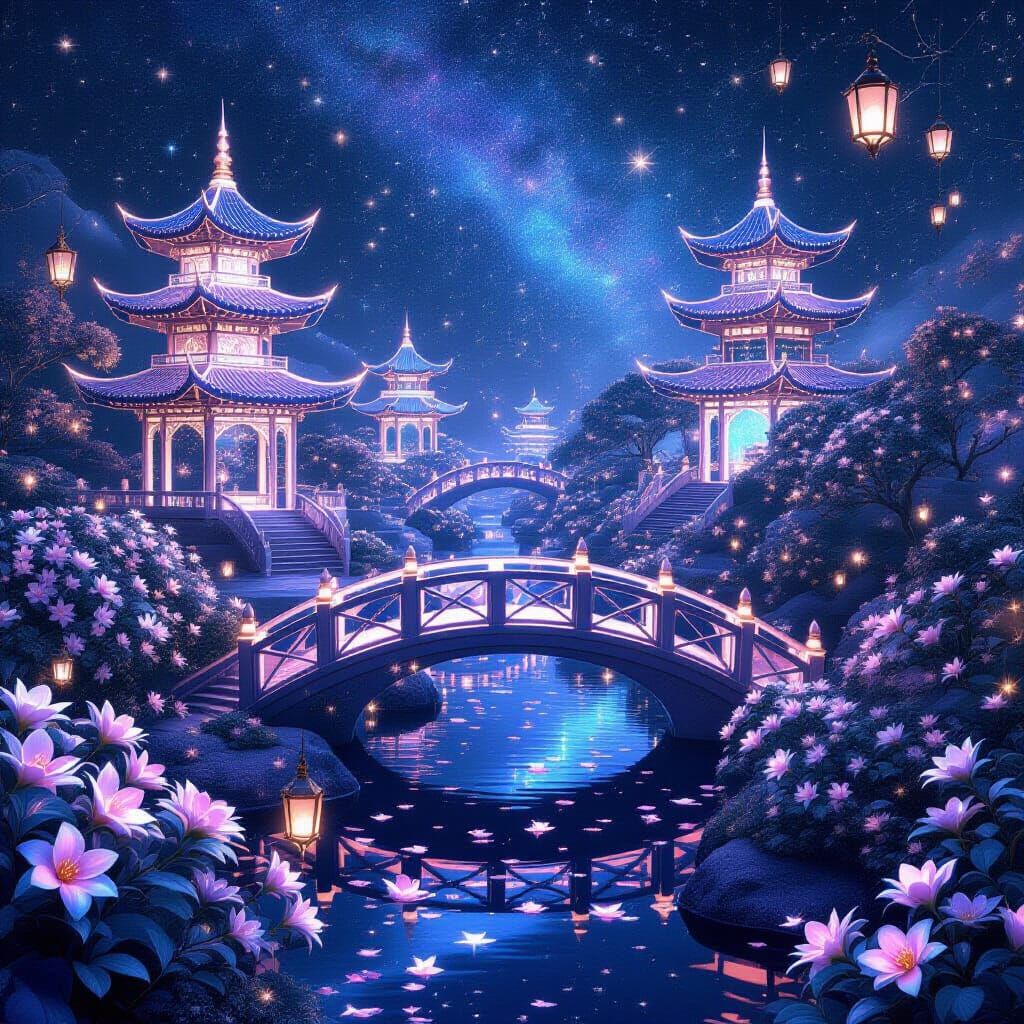 Celestial Garden Among the Stars: Dreamlike WLOP Style