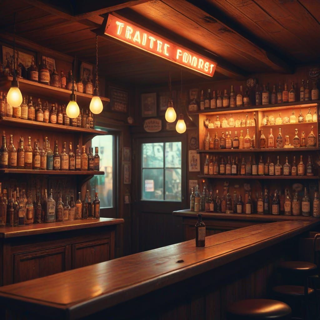 Fairy Tends Bar in 50s Dive Bar: Fantasy Digital Painting