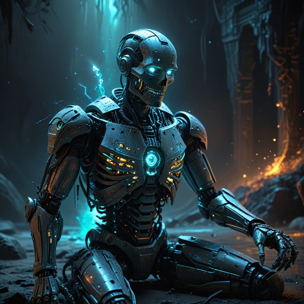 Soul Leaves Robot: Ethereal Digital Painting