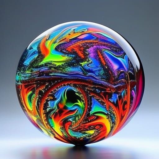 Mechanical Glass Crystal Sphere in Graffiti Art Style