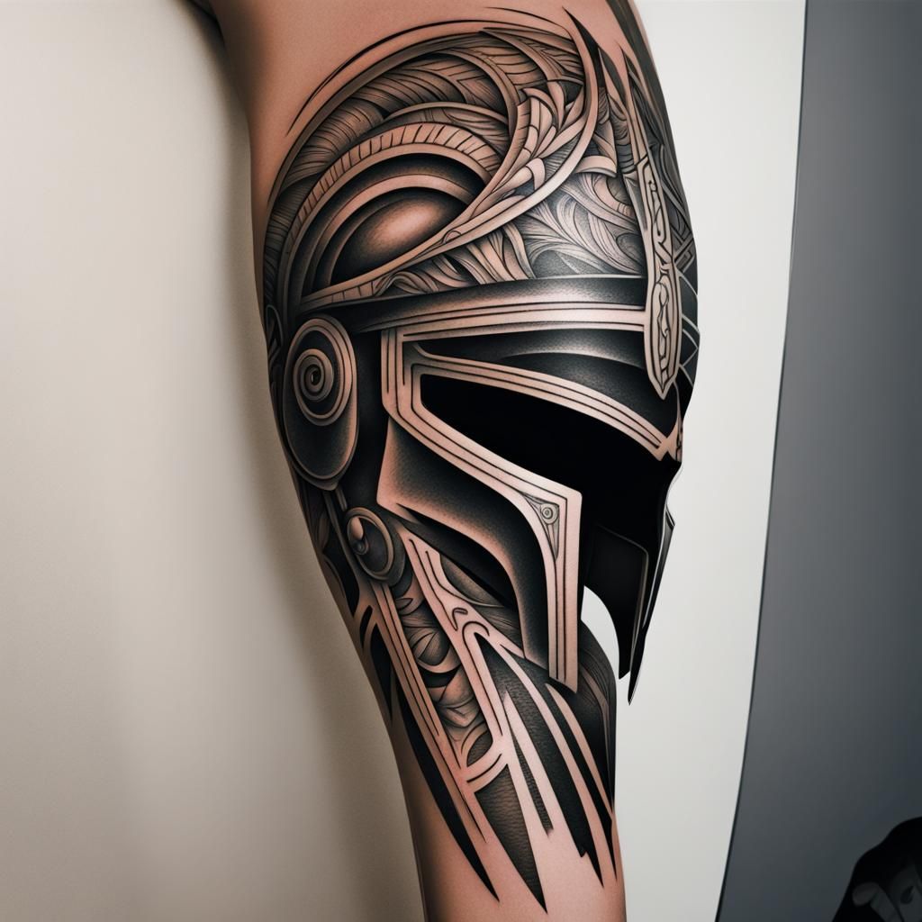 Tribal Tattoo Design with Spartan Helmet