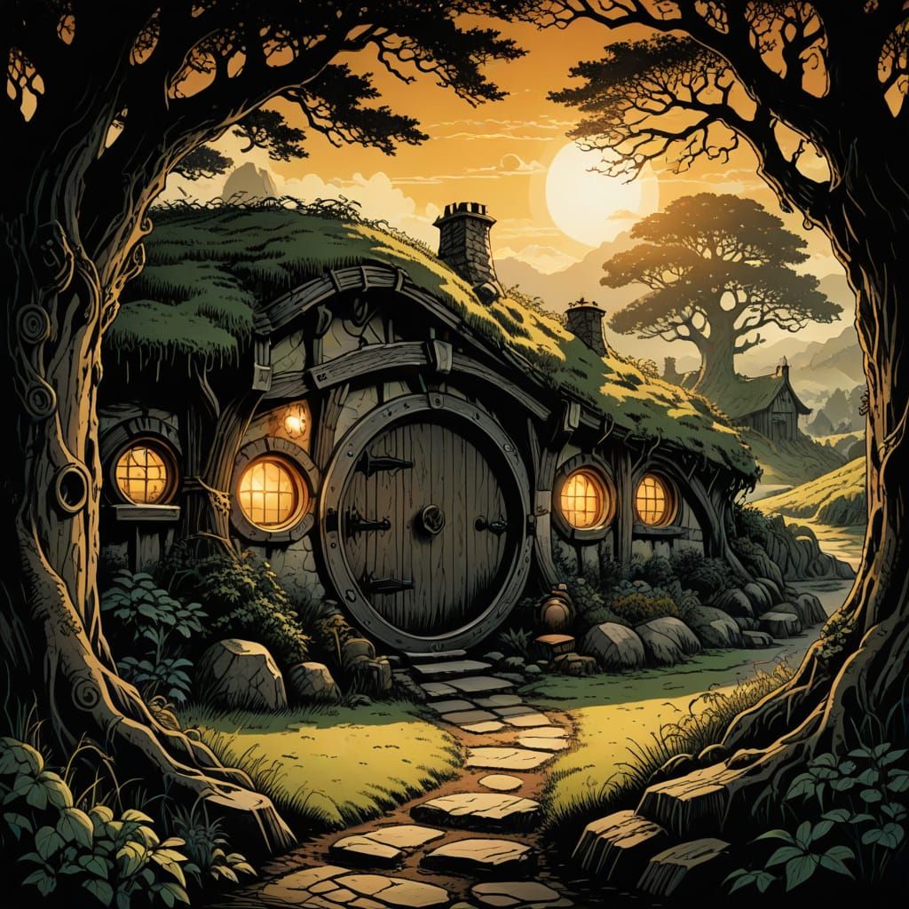 Mysterious Hobbit Hole in Dark Fantasy Art