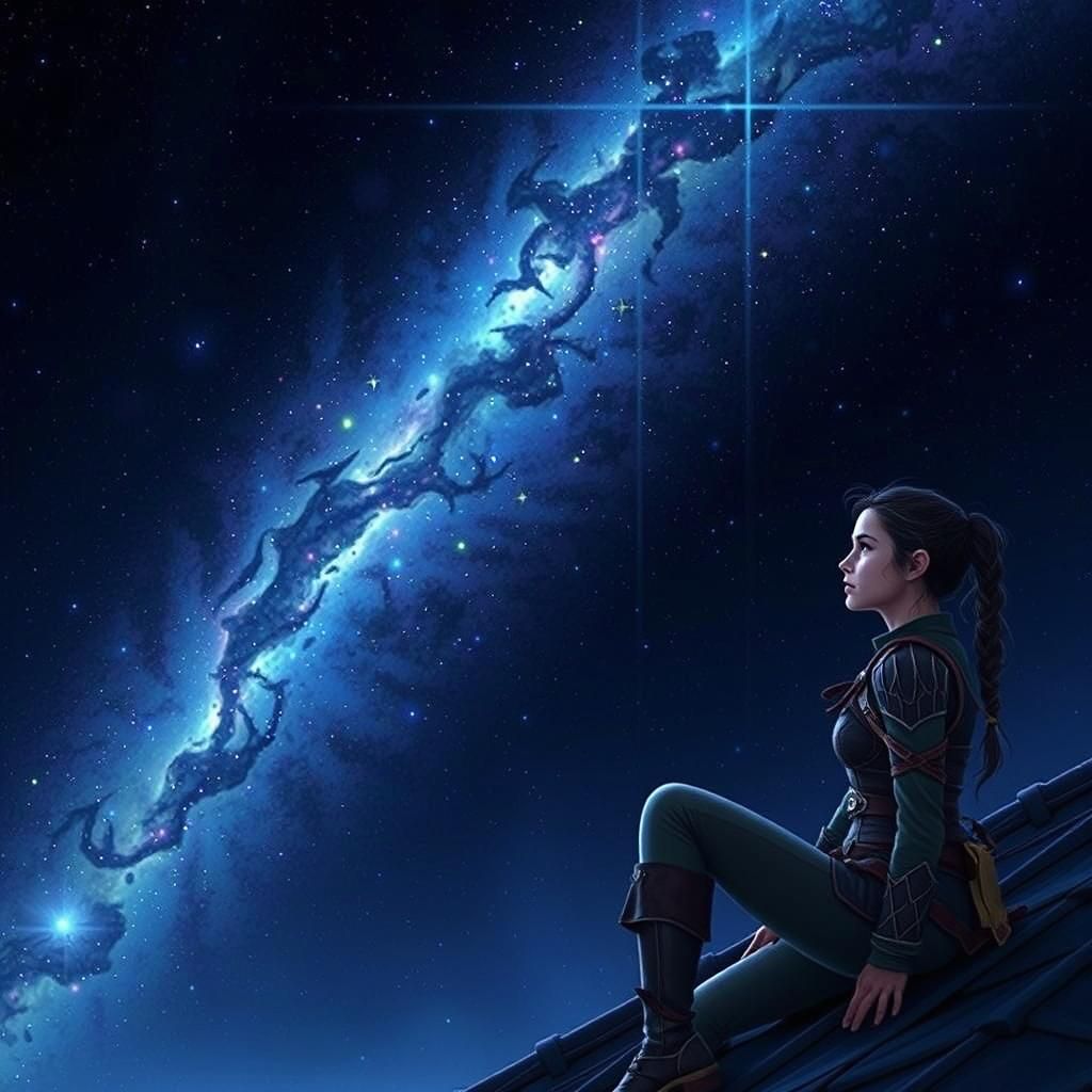 Fantasy Warrior Gazing at Starry Night Sky