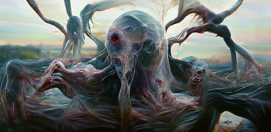 Ominous Humanoid Creatures in Elaborate Oil Painting Style