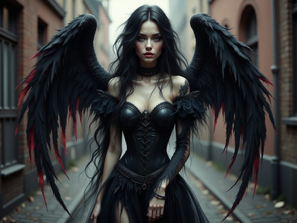 Ethereal Fallen Angel in Photorealistic Style