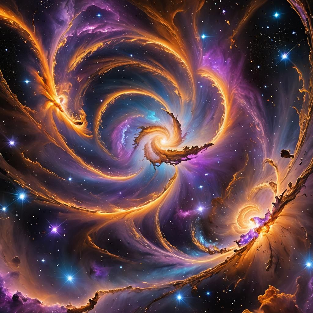 Galactic Collision in Deep Space as Digital Art