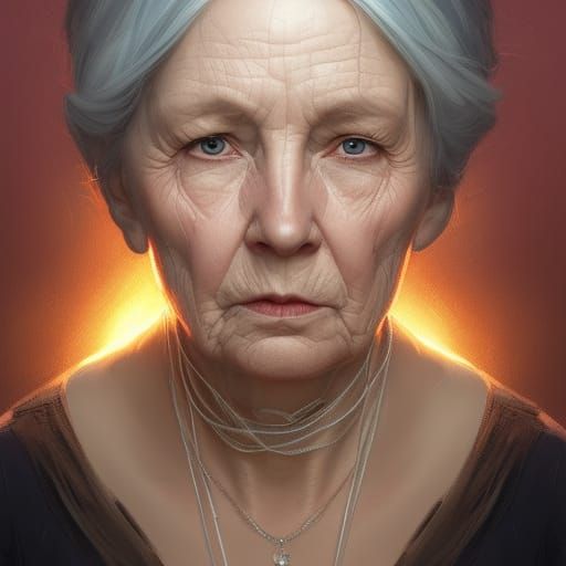 Detailed Portrait of a Grandmother in Digital Art Style