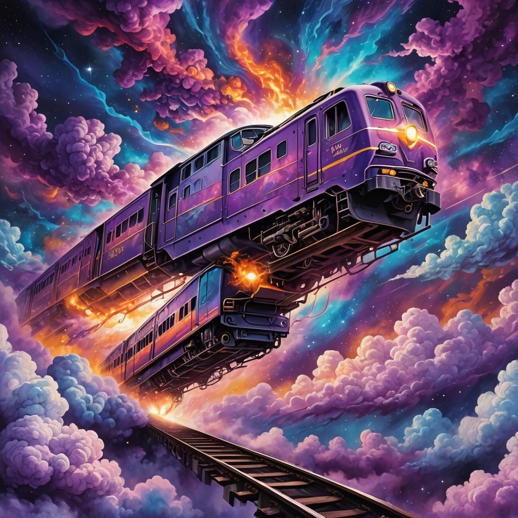 Cosmic Train Wreck in Psychedelic Astral Art