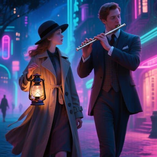 Mystical City Stroll at Night in Dreamy Style