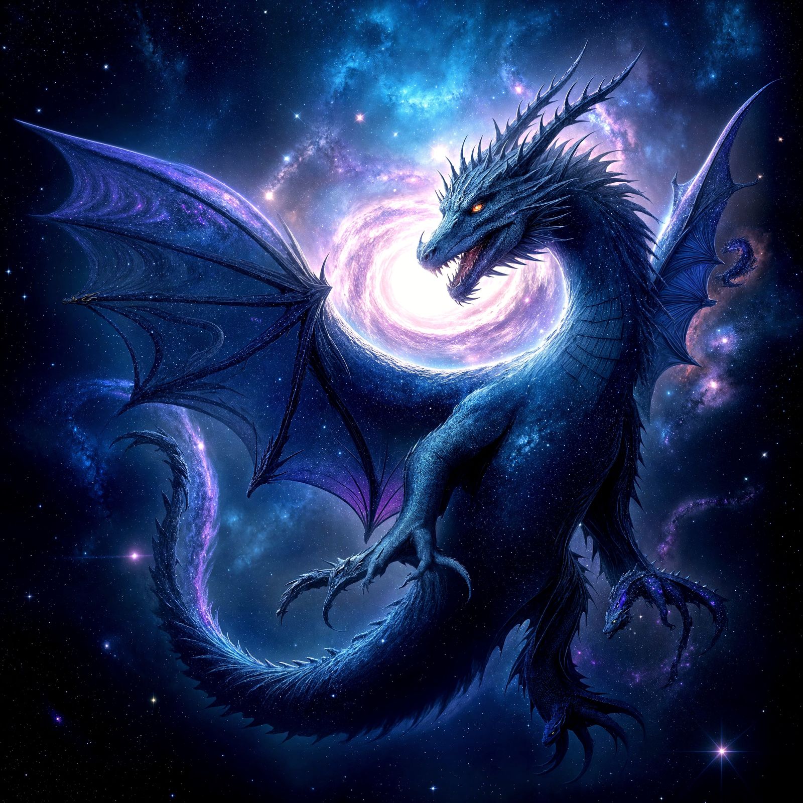 Magnificent Dragon Breathing Fire in Starry Galaxy