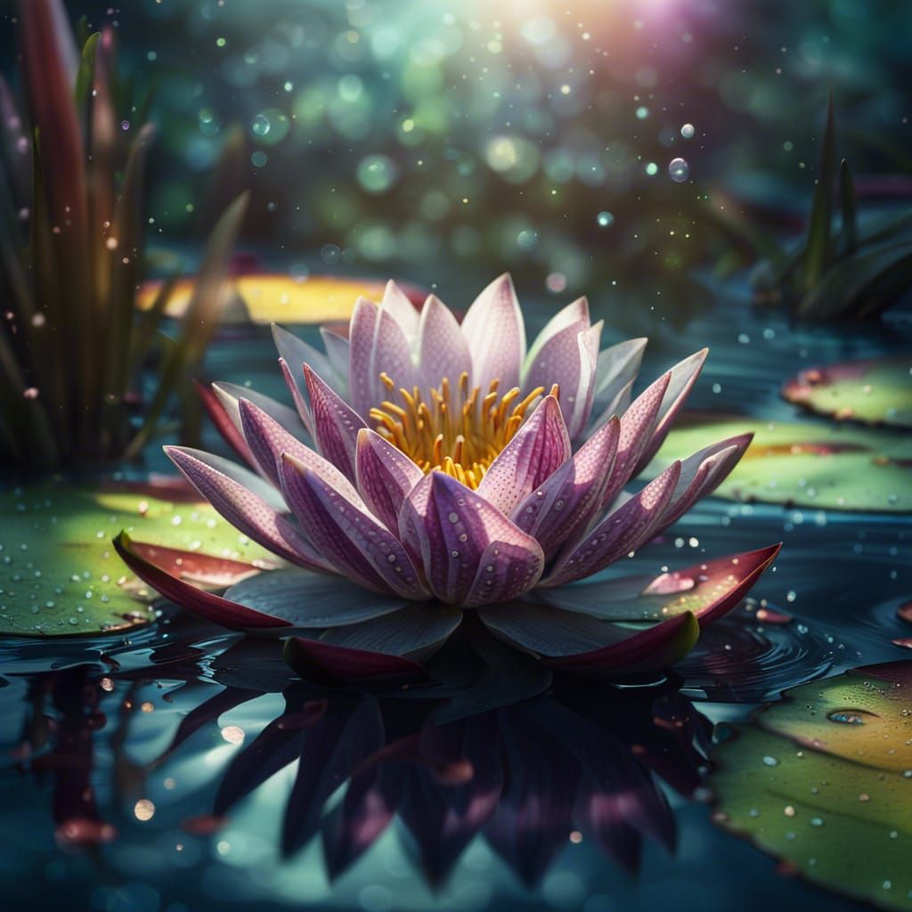 Beautiful Water Lily in Fantasy Swamp Landscape