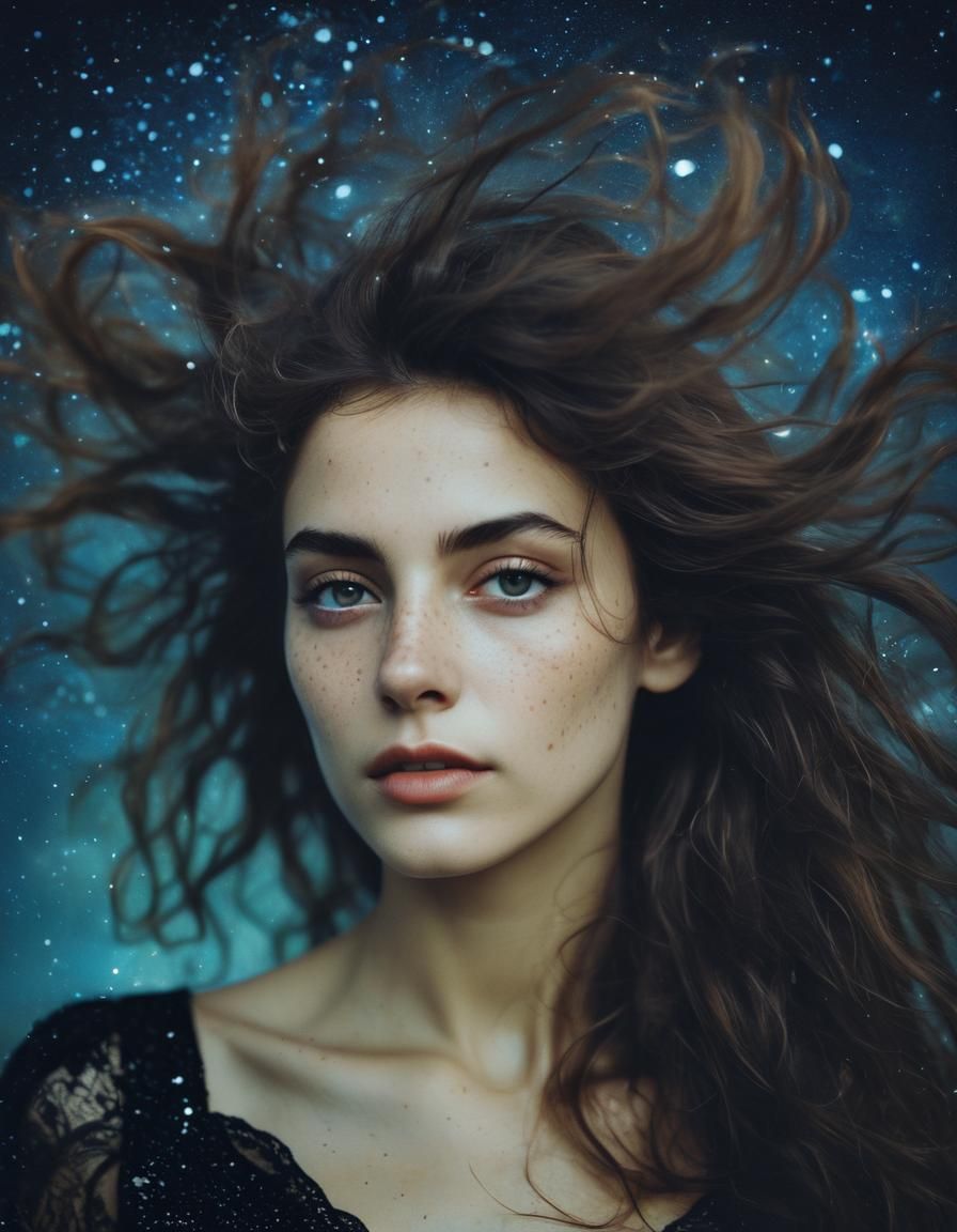 Vibrant Retro Polaroid of a Wind Goddess