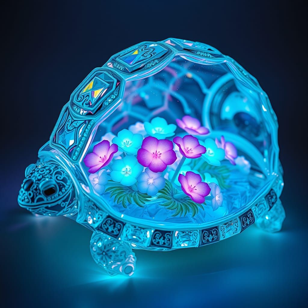 Bioluminescent Plants in Crystal Turtle Shell