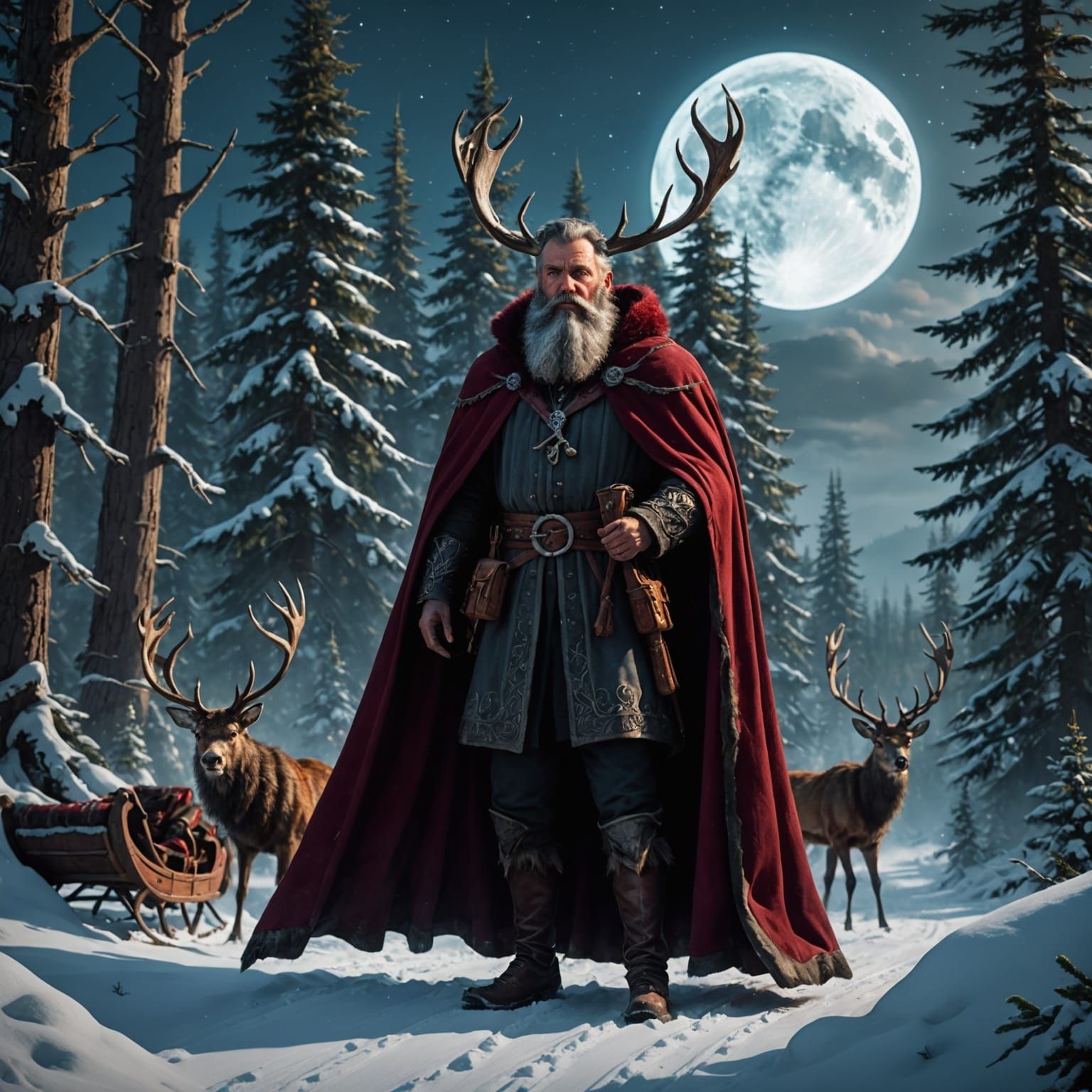 Dark Fantasy Masterpiece: Grey Bearded Santa in Wonderous Fo...