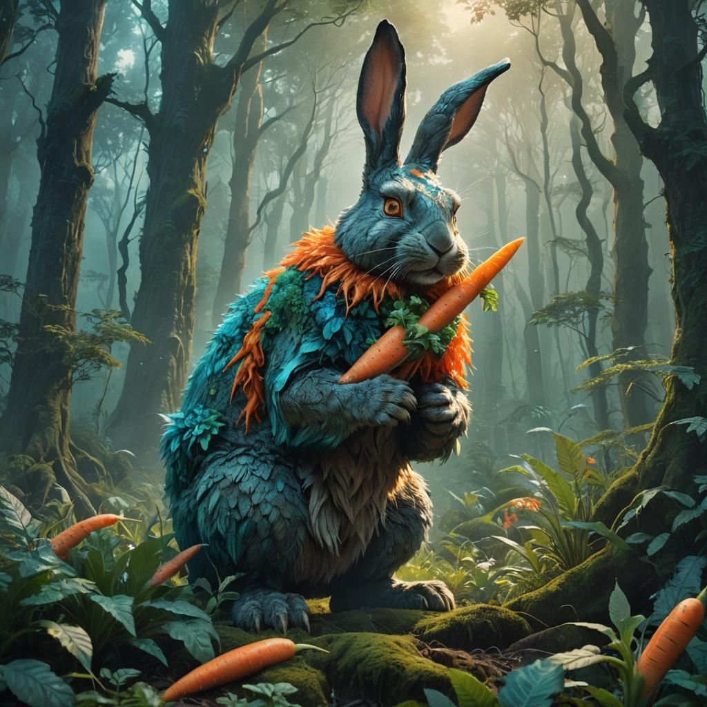 Majestic Kaiju Rabbit in Fantasy Forest