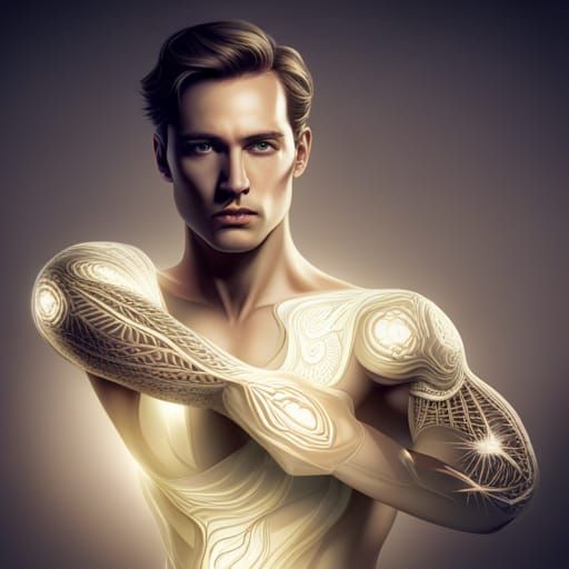 Glowing Mimicry Superhero in Armored Suit