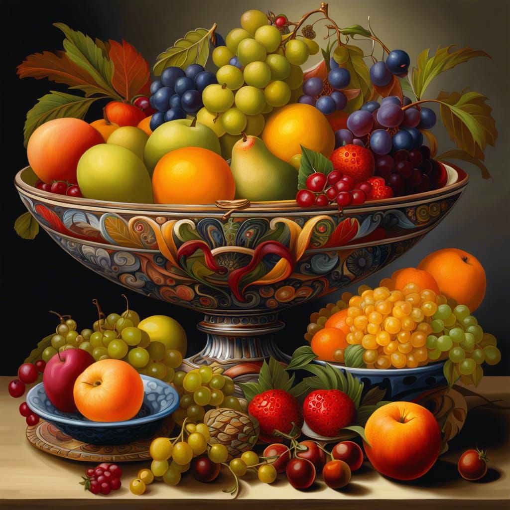 Fruit Bowl Oil Painting in 16k Resolution