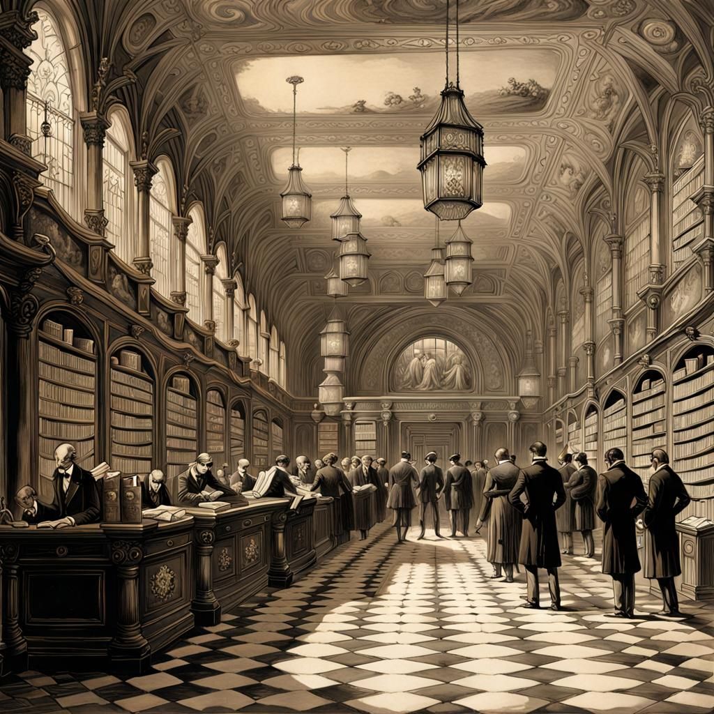 Gothic Steampunk Hall: A Grayscale Horror Vision