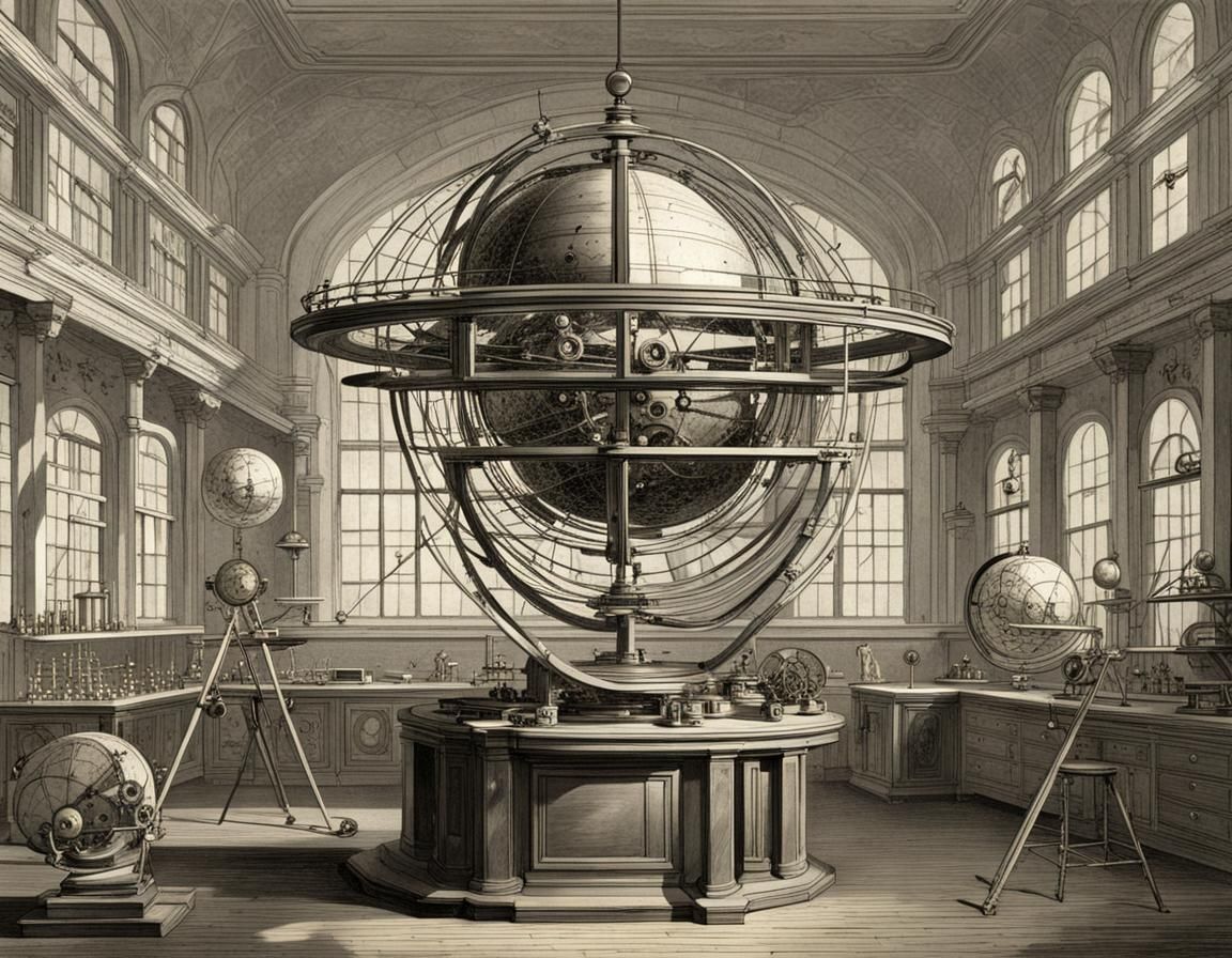 Orrery Displayed in Strange Laboratory Setting