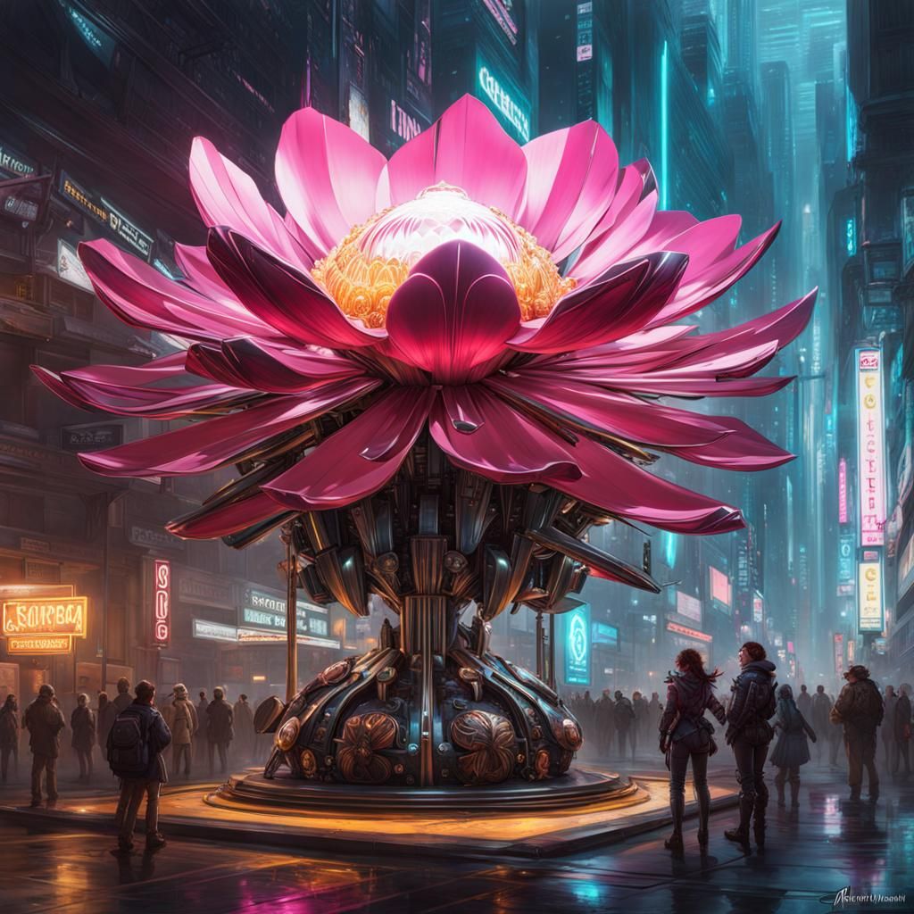 Cyberpunk Mechanical Flower Concept Art