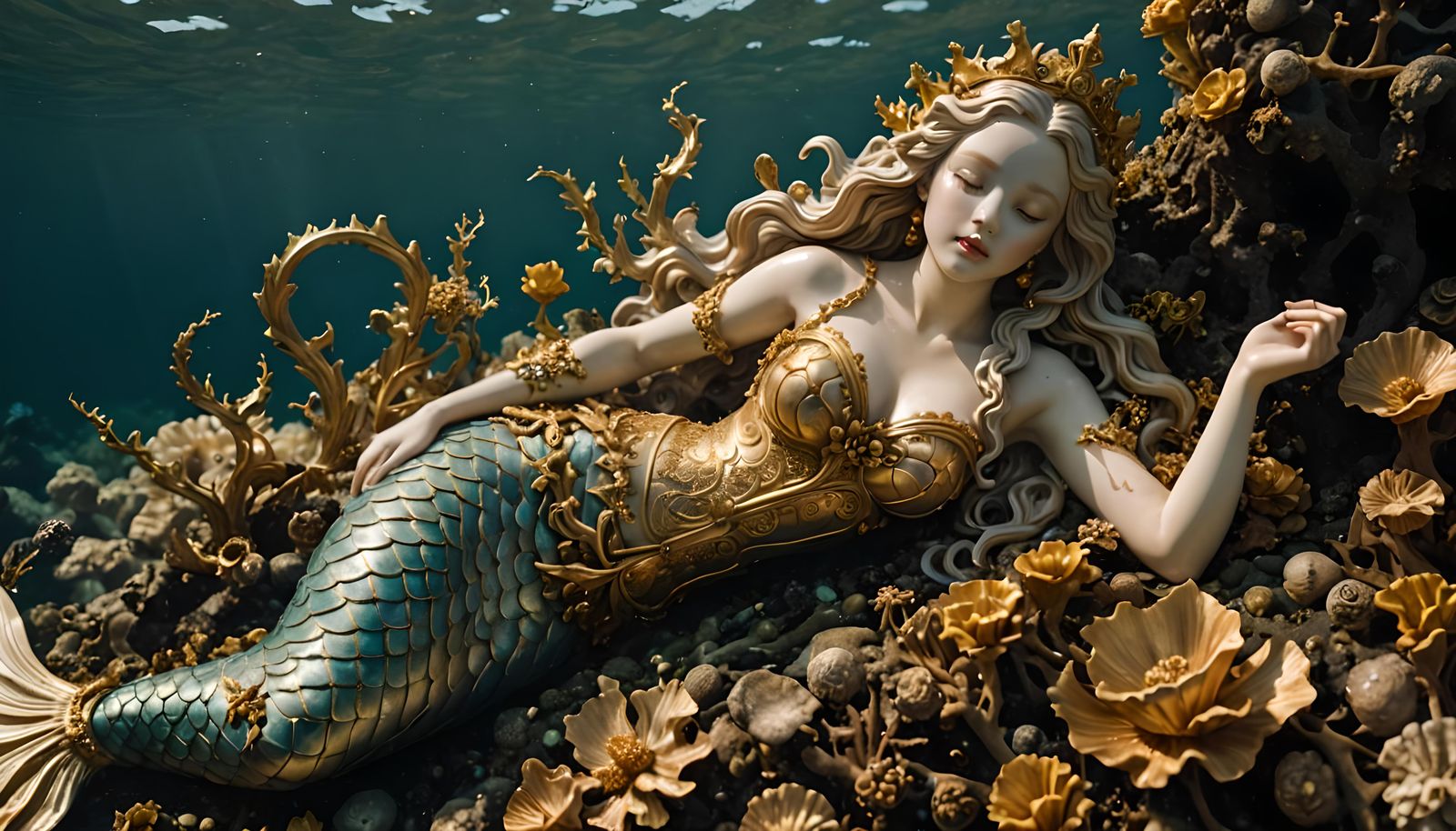 Baroque Mermaid Statue in Ocean