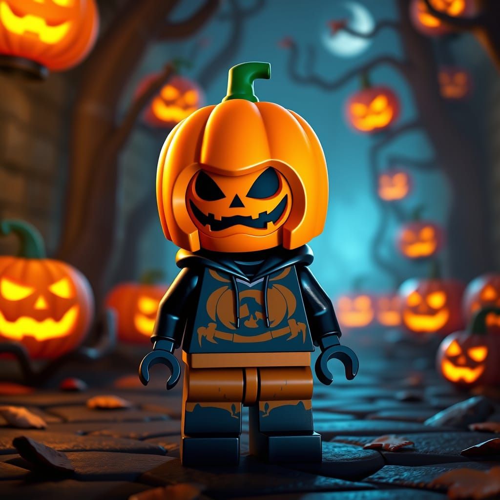 Lego Fortnite Pumpkin Head in Vibrant Autumnal Setting
