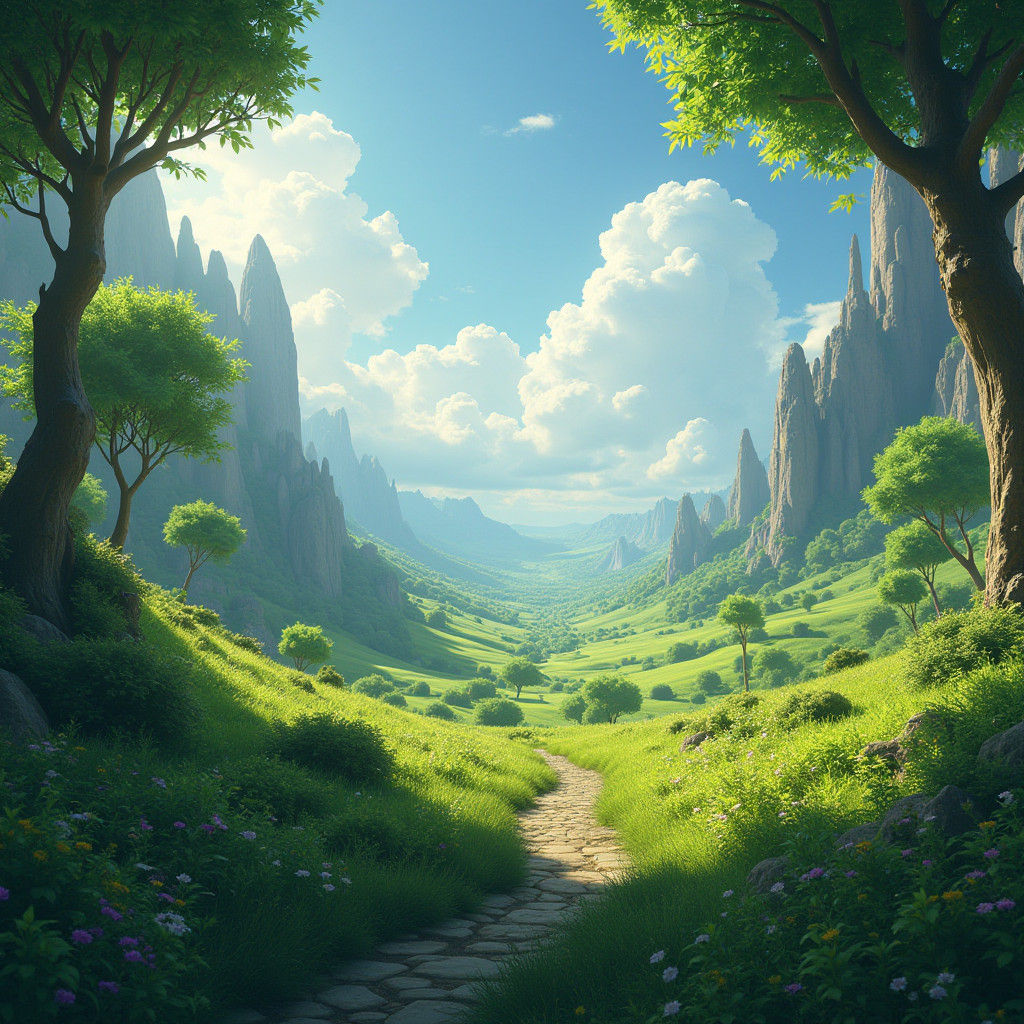 Lush Green Landscape with Shabbat Shalom Caption