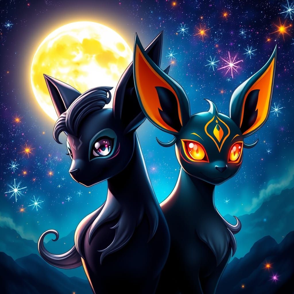 Ethereal Pokémon Portrait in Vibrant, Dreamlike Night Sky