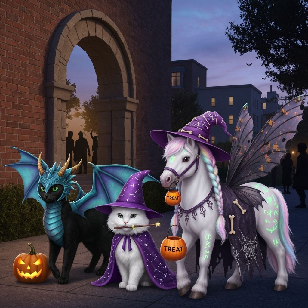 Whimsical Halloween Scene with Fantastical Creatures
