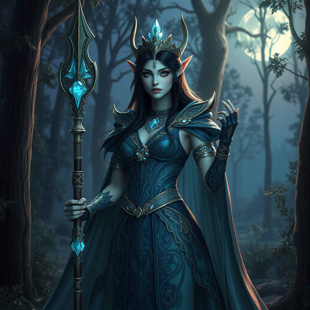 Night Elf Queen in Enchanted Forest Art