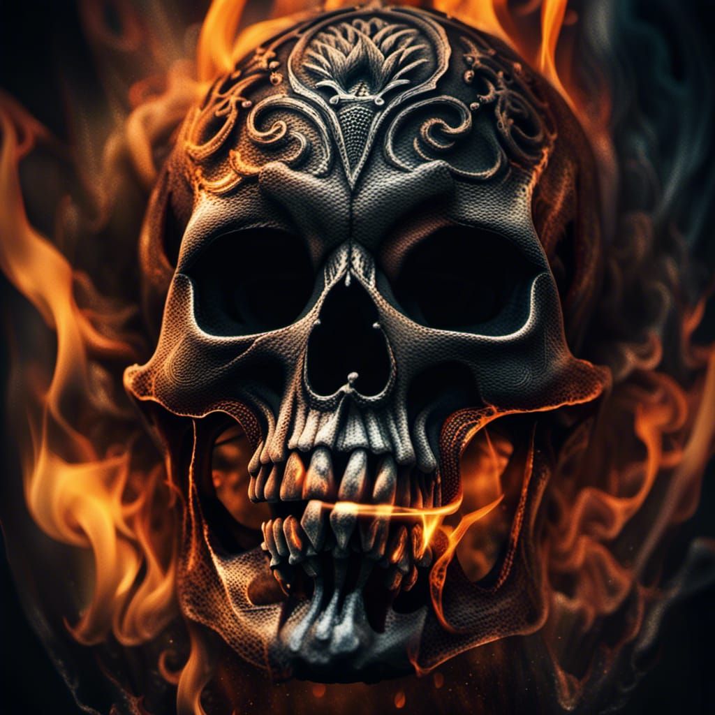 Fiery Skull Tattoo: Dark Horror Art
