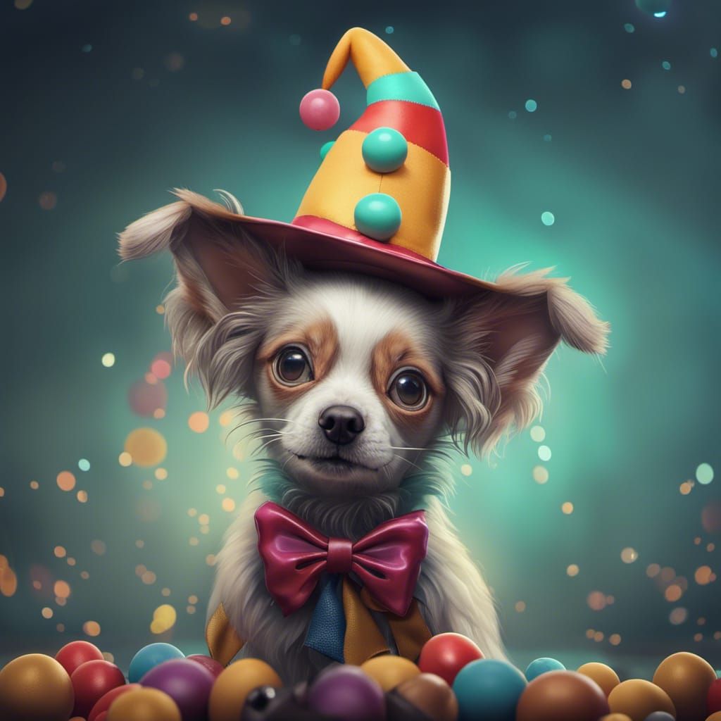 Dog as Clown Witch Magician: Digital Art