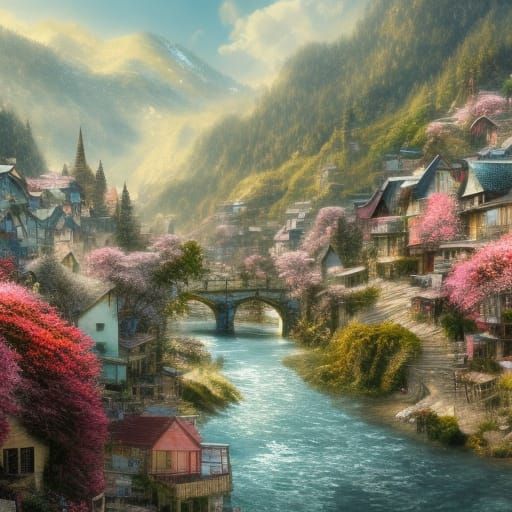 Picturesque Snowy Mountain Valley in Winter Morning