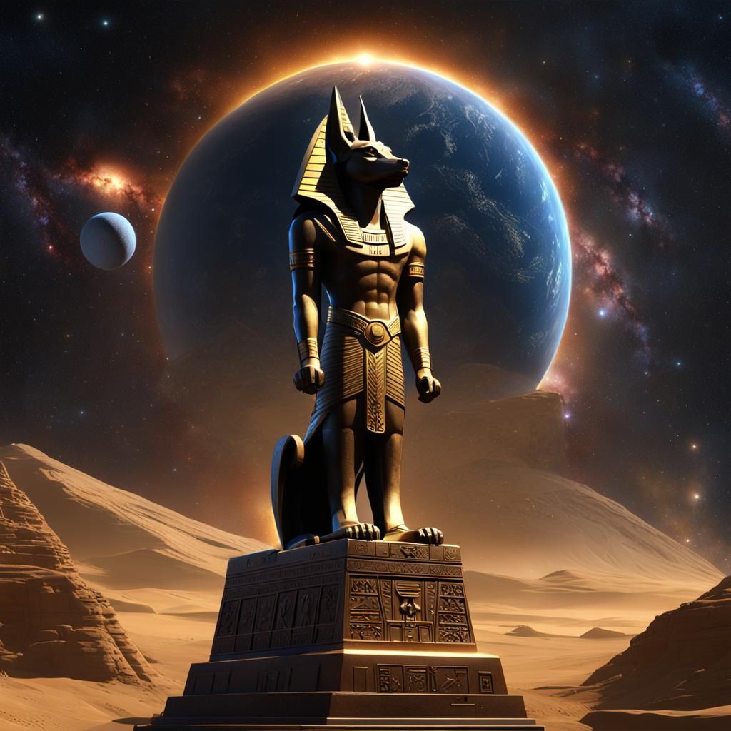 Anubis Statue in Space: a Dark Fantasy Concept
