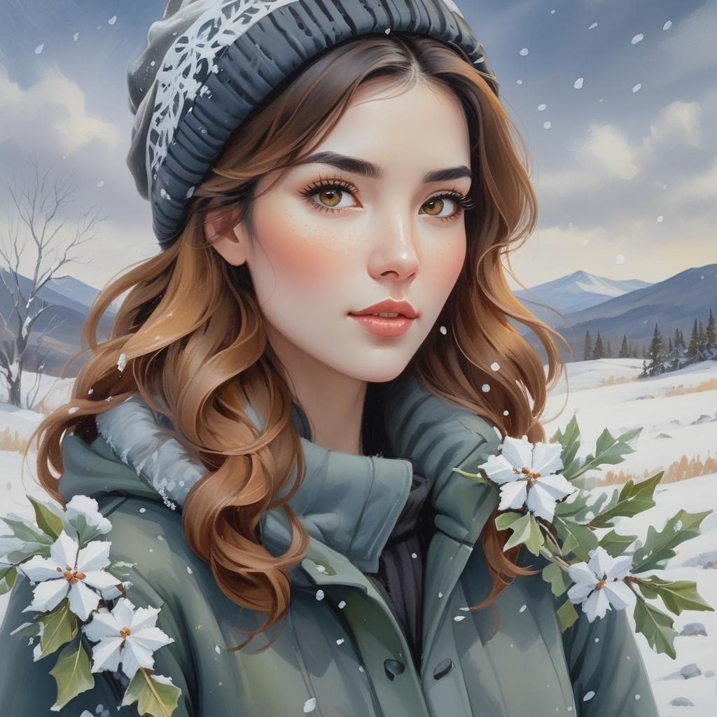 Beautiful Black Haired Girl in a Canadian Winter Wonderland