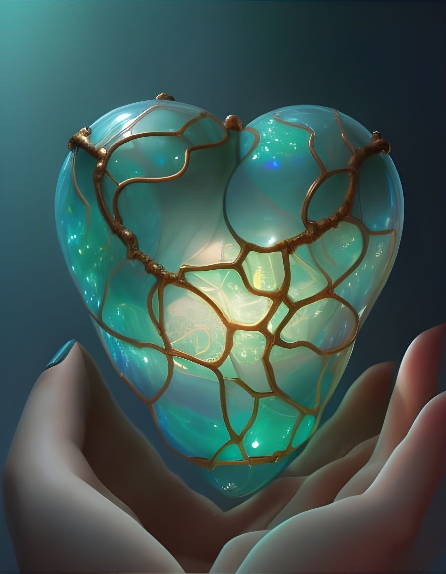 Glass and Copper Heart with Glowing Ornaments