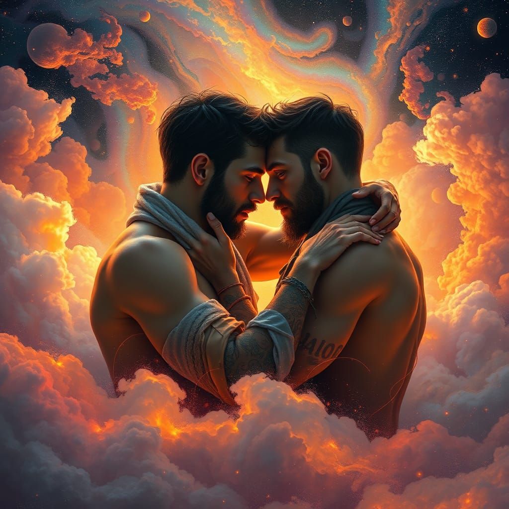 Embrace in the Cosmos: A Visionary Art Piece