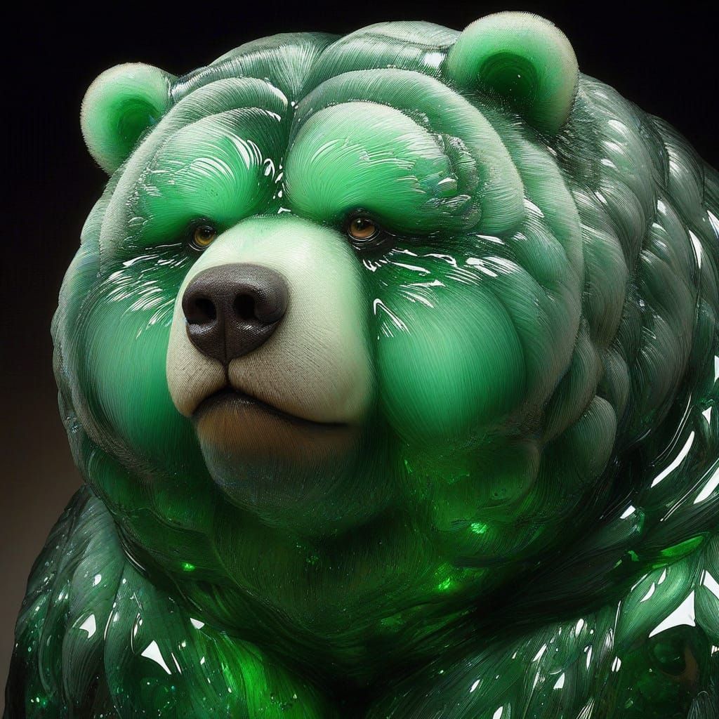 Stunning Green-Glass Bear Sculpture with Intricate Details