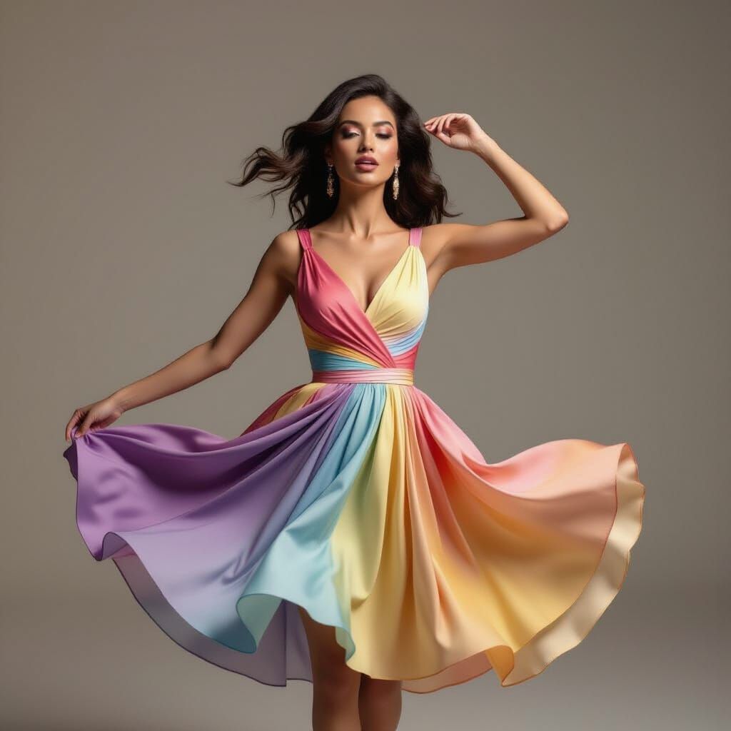 Charming Woman Dancing in Photochromic Dress