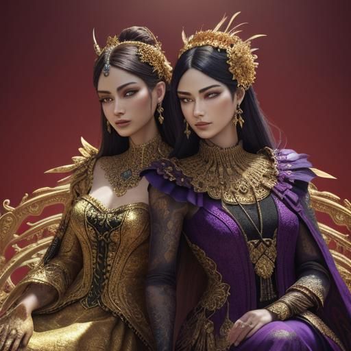 Fantasy Art: Women with Gold Skin and Peacock Feathers