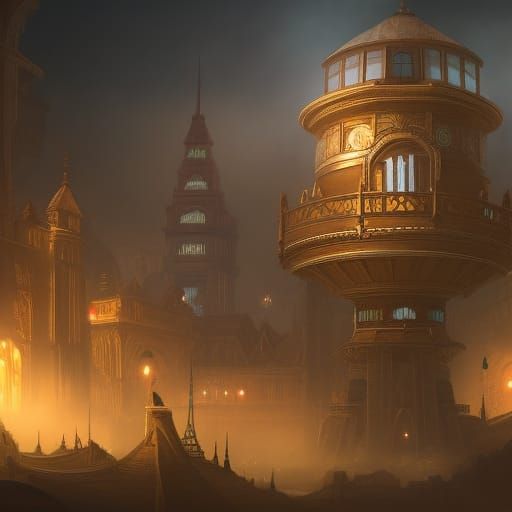 Intricate Lunar City Portrait in Art Nouveau Style