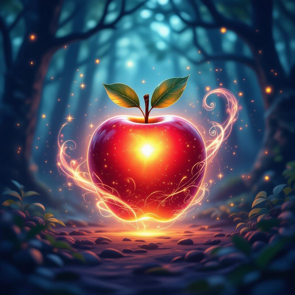 Glowing Mystical Apple in Enchanted Forest