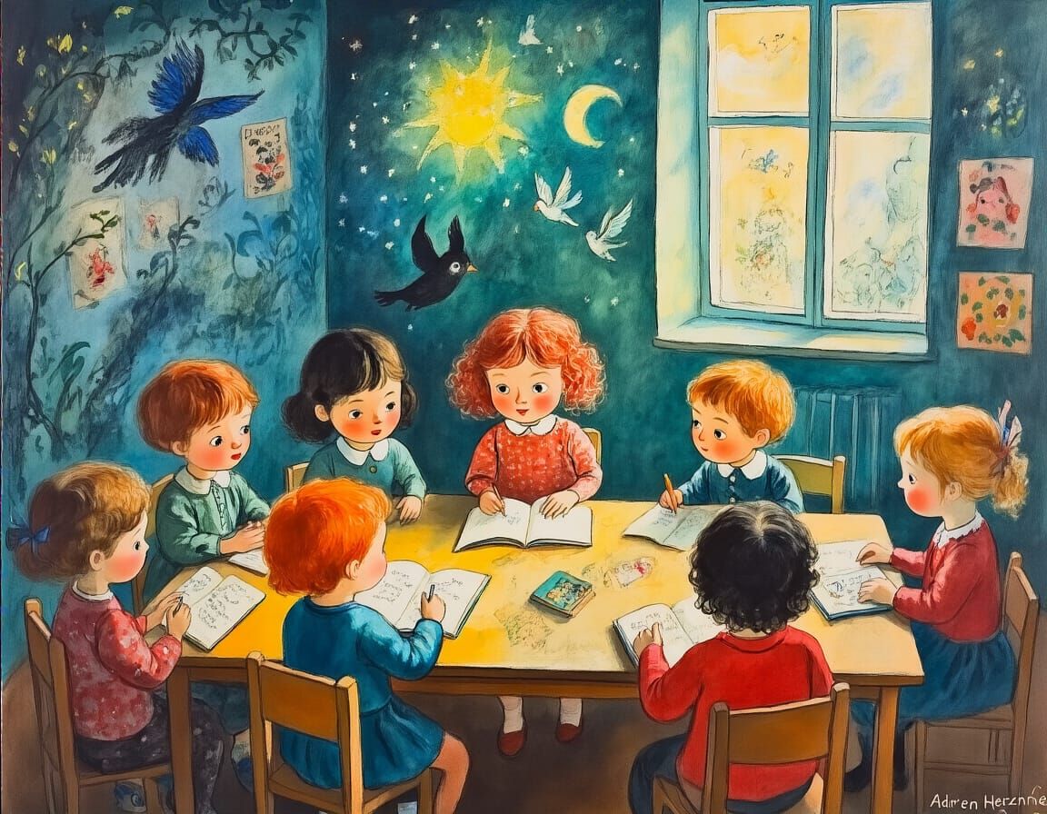 Magical Kindergarten Classroom in Gouache Style