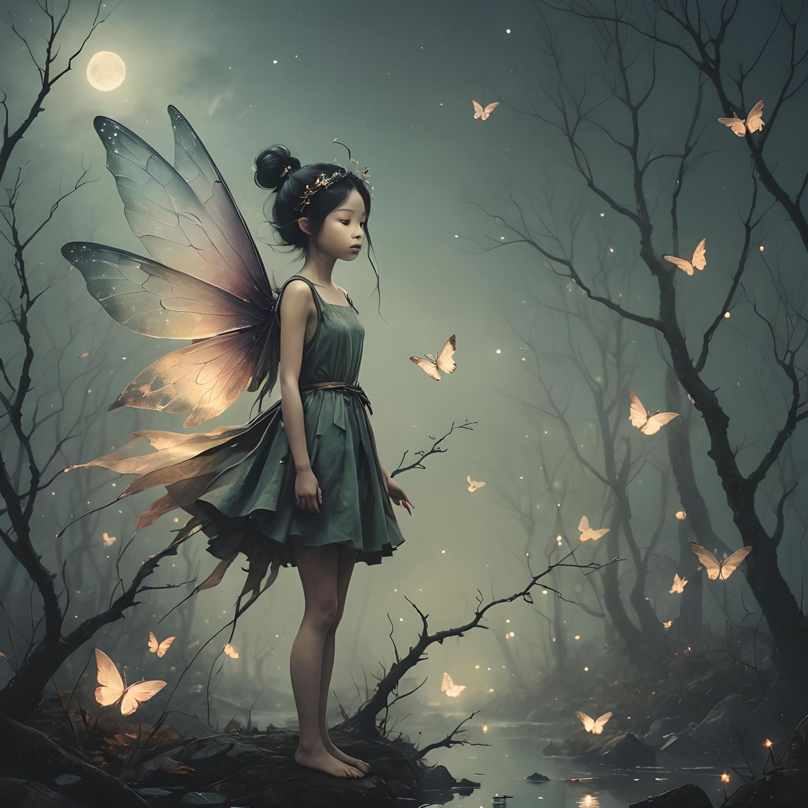 Ethereal Fairy Night in Grainy Digital Art