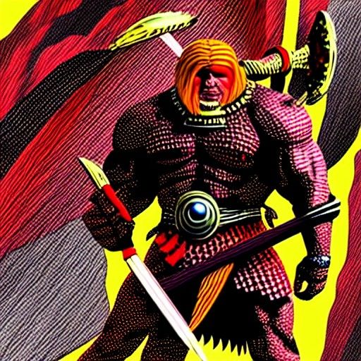 Detailed 3D Barbarian Warrior in Red and Yellow