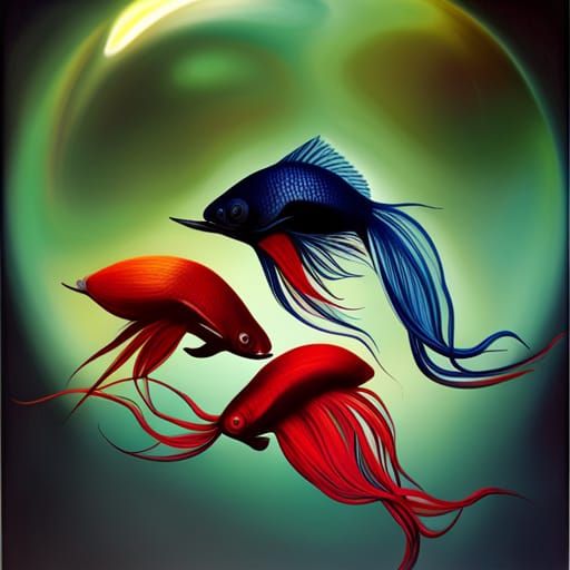 Surreal Siamese Fighting Fish Bubble Nest